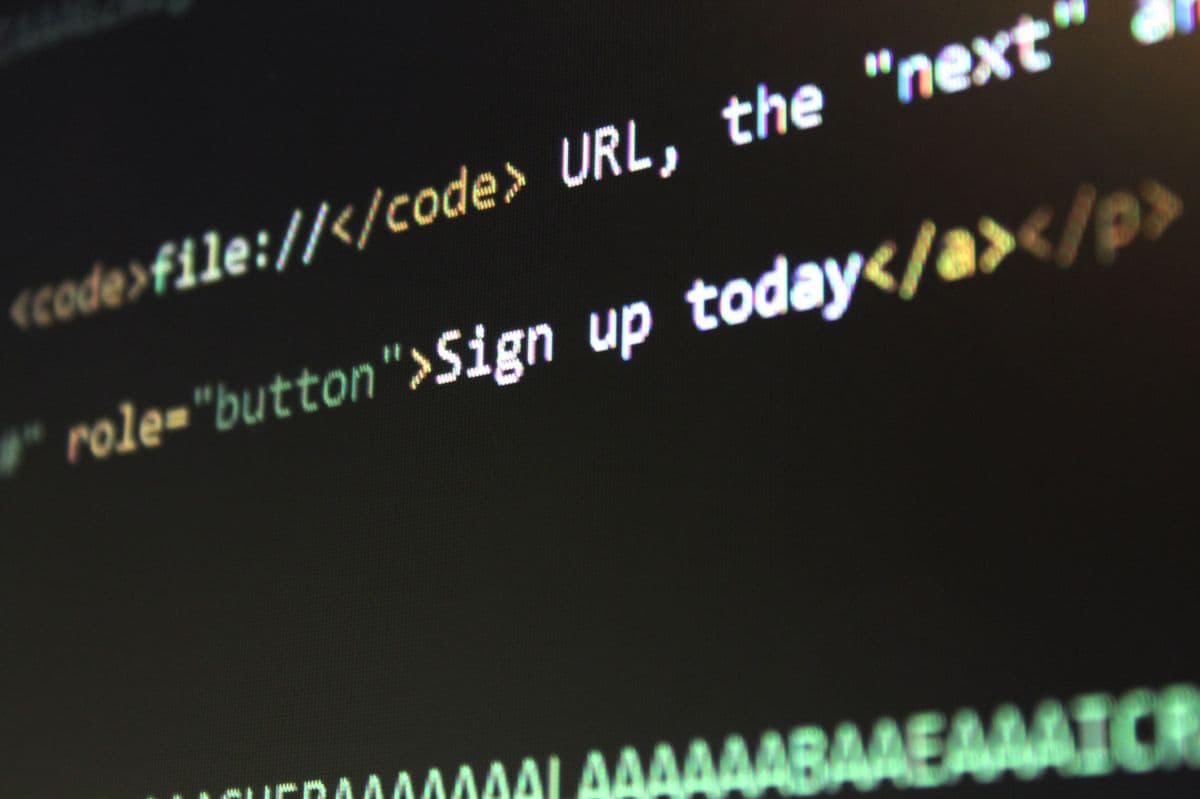 Layar komputer menampilkan baris-baris kode sumber berwarna-warni, menggambarkan tampilan log server mentah.